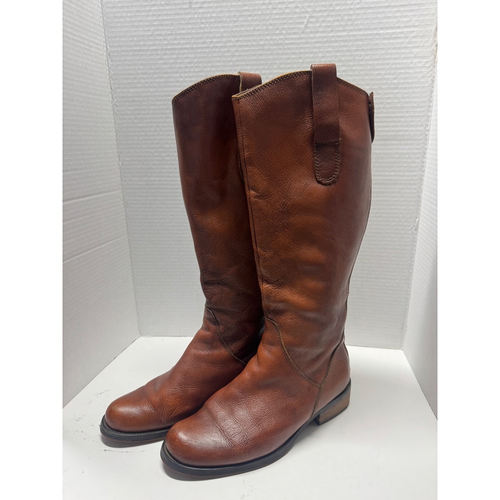 Miz Mooz Kent Mens Brown Leather Tall Rear Zip Faux Fur Lined Boots Size 8